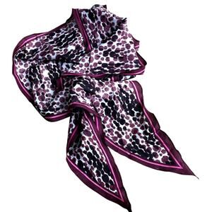 Vintage silk scarf berry pink animal print long rectangle pointy ends neck tie